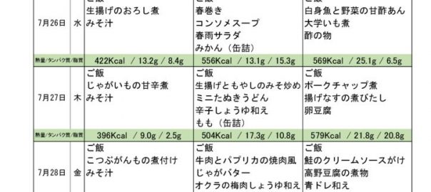つくも苑献立表H290724のサムネイル
