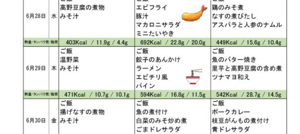 つくも苑献立表H290626のサムネイル