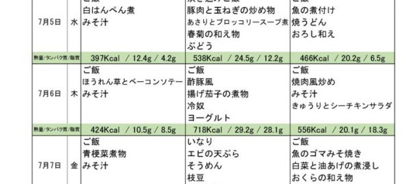 つくも苑献立表H290703のサムネイル