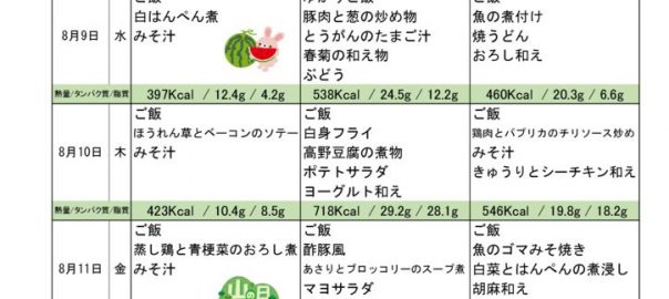 つくも苑献立表290807のサムネイル