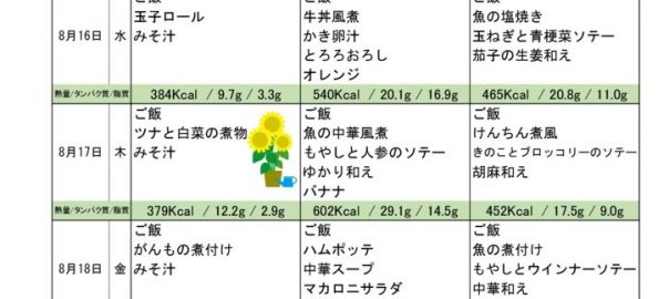 つくも苑献立表290814のサムネイル