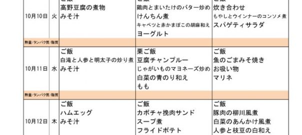 つくも苑献立表H291008のサムネイル
