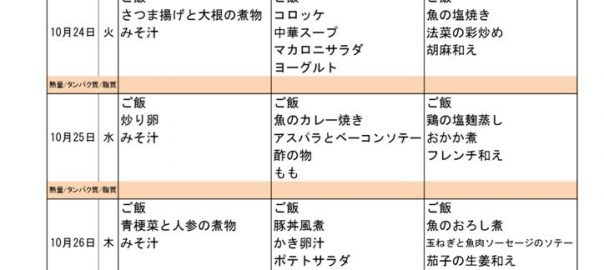 つくも苑献立表H291022のサムネイル