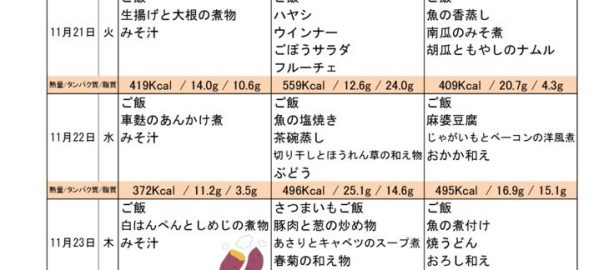 つくも苑献立表H291119のサムネイル