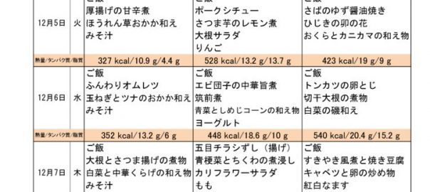 つくも苑献立表H291203のサムネイル