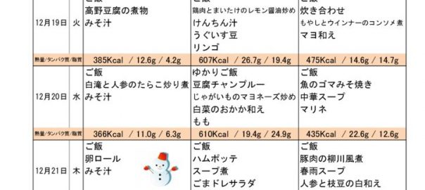 つくも苑献立表H291217のサムネイル