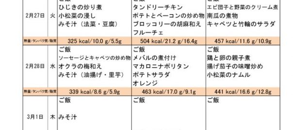 つくも苑献立表H300225のサムネイル