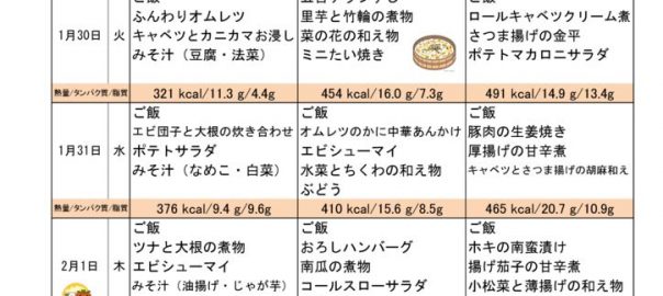 つくも苑献立表H3001のサムネイル