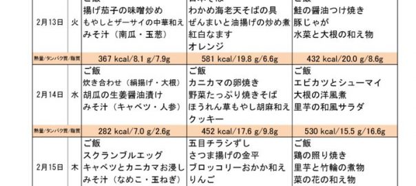 つくも苑献立表H300211のサムネイル
