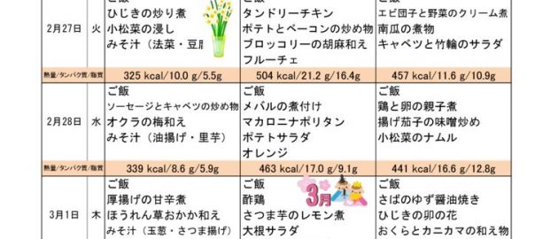 つくも苑献立表H300225+のサムネイル