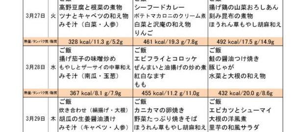 つくも苑献立表H300325のサムネイル