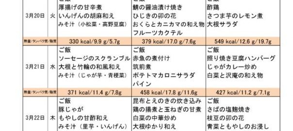 つくも苑献立表H300318のサムネイル