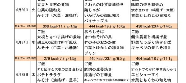 つくも苑献立表H300624のサムネイル