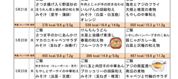 つくも苑献立表20190519のサムネイル