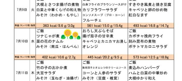 つくも苑献立表20190707のサムネイル