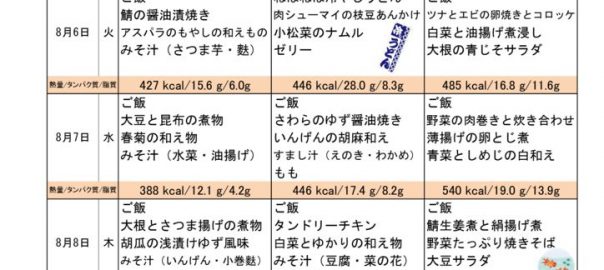 つくも苑献立表20190804のサムネイル