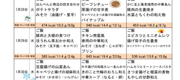 つくも苑献立表20200126のサムネイル