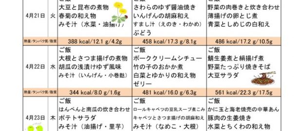 つくも苑献立表20200419のサムネイル
