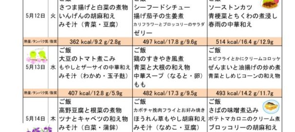 つくも苑献立表20200510のサムネイル