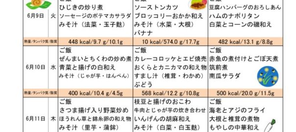 つくも苑献立表20200607のサムネイル