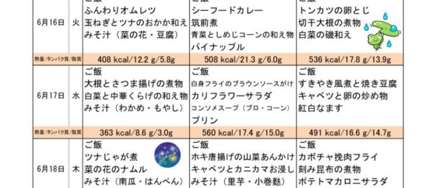 つくも苑献立表20200614のサムネイル