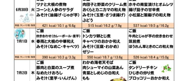 つくも苑献立表202006.28~のサムネイル