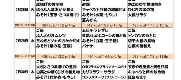 つくも苑献立表20200726~のサムネイル