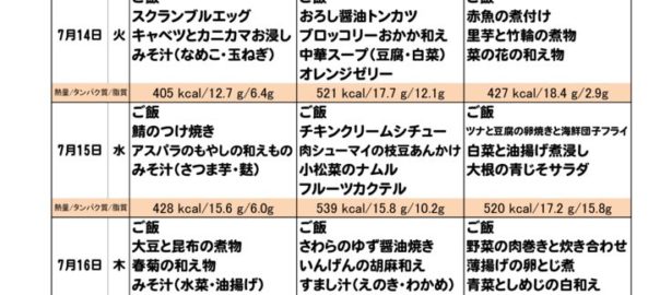 つくも苑献立表20200712~のサムネイル