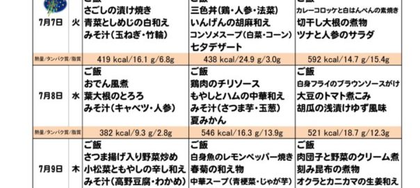 つくも苑献立表20200705~のサムネイル