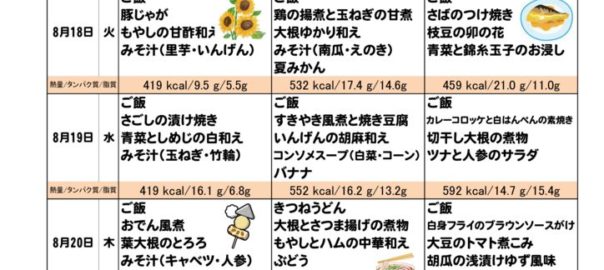 つくも苑献立表20200816のサムネイル
