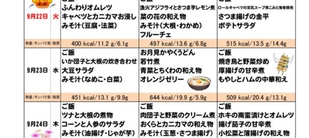 つくも苑献立表20200920のサムネイル